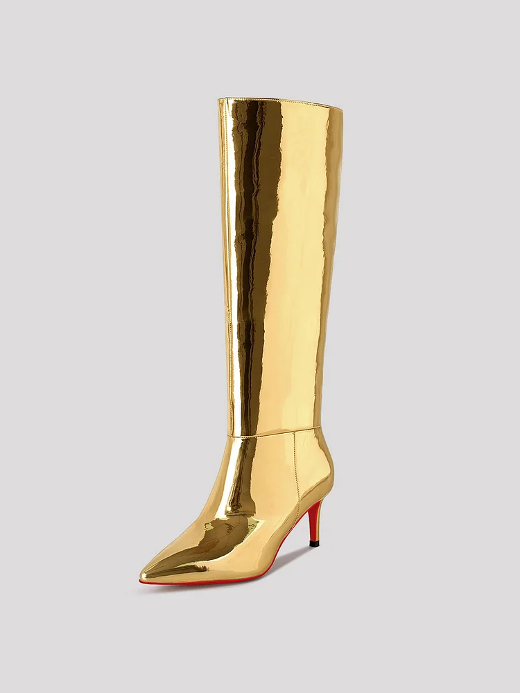 60mm Women's Stylish Zipper Pointed Toe Red Bottoms Pumps High Heels Knee Boots