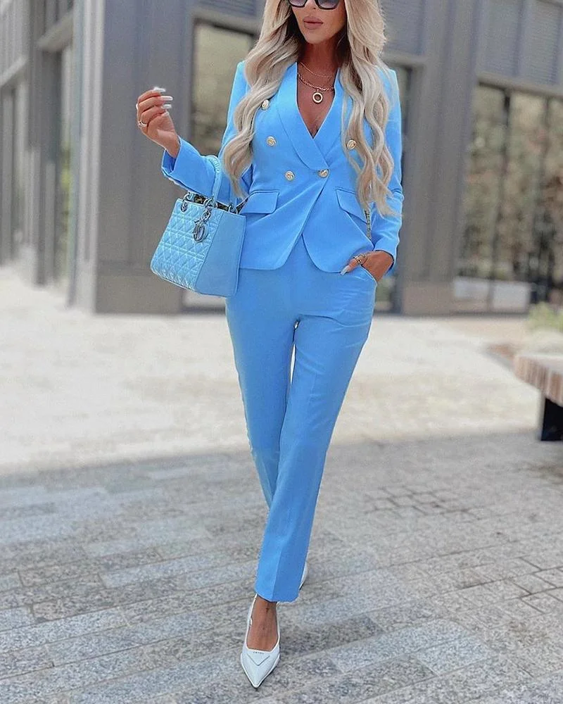 Solid Casual Two Piece Suit