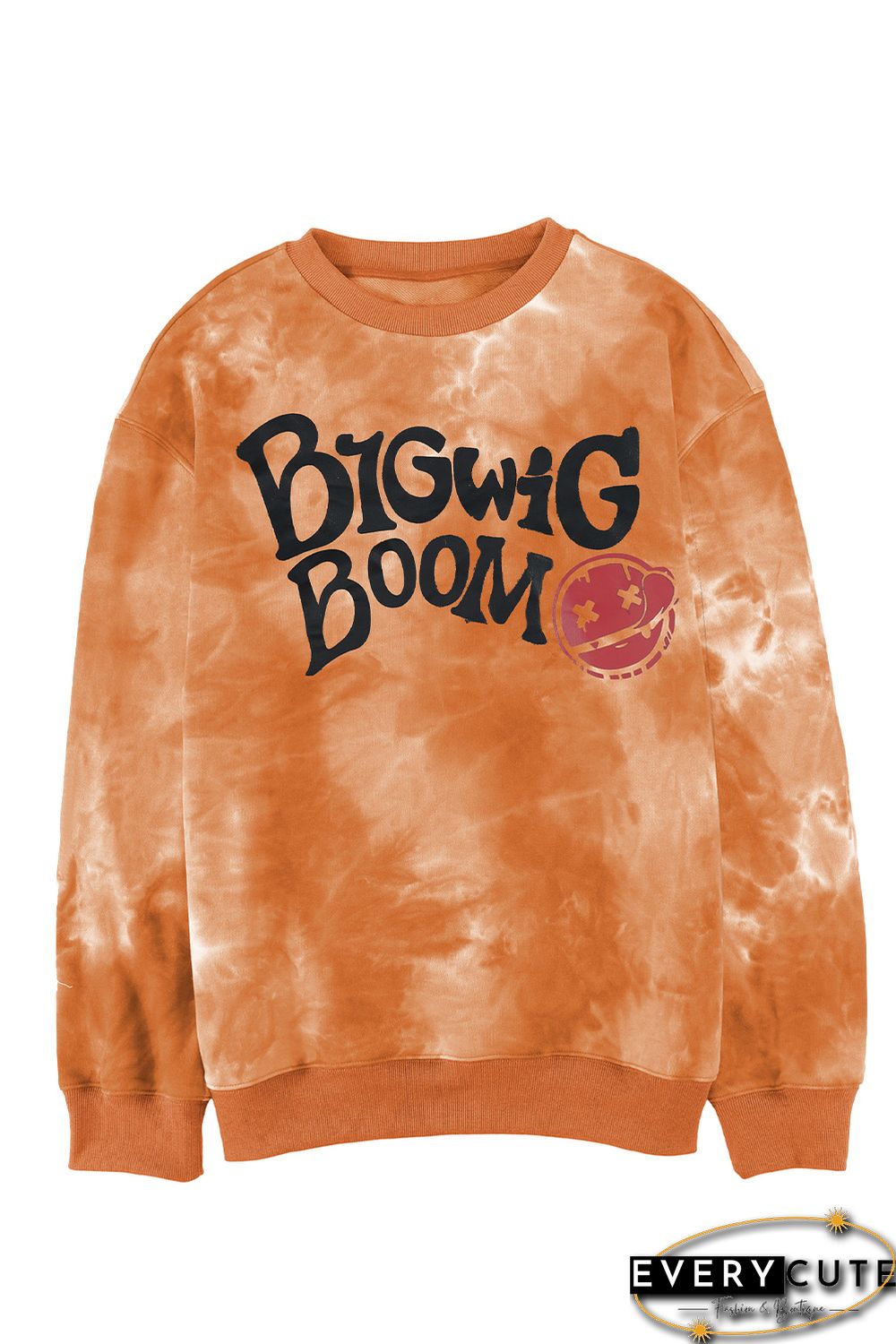 Orange Tie-dyed Letter Print Crew Neck Men's Graphic Sweatshirt