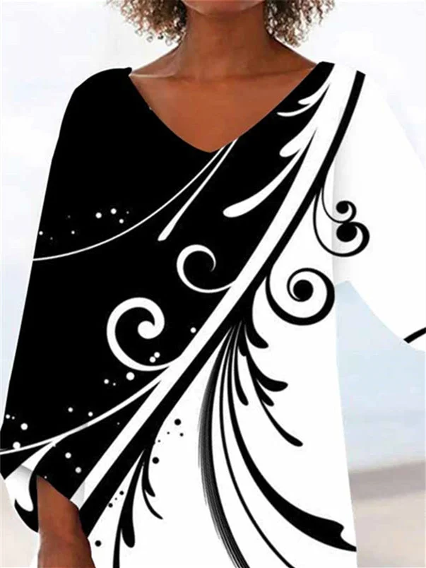 Women Half Sleeve V-neck Solid Color Dress