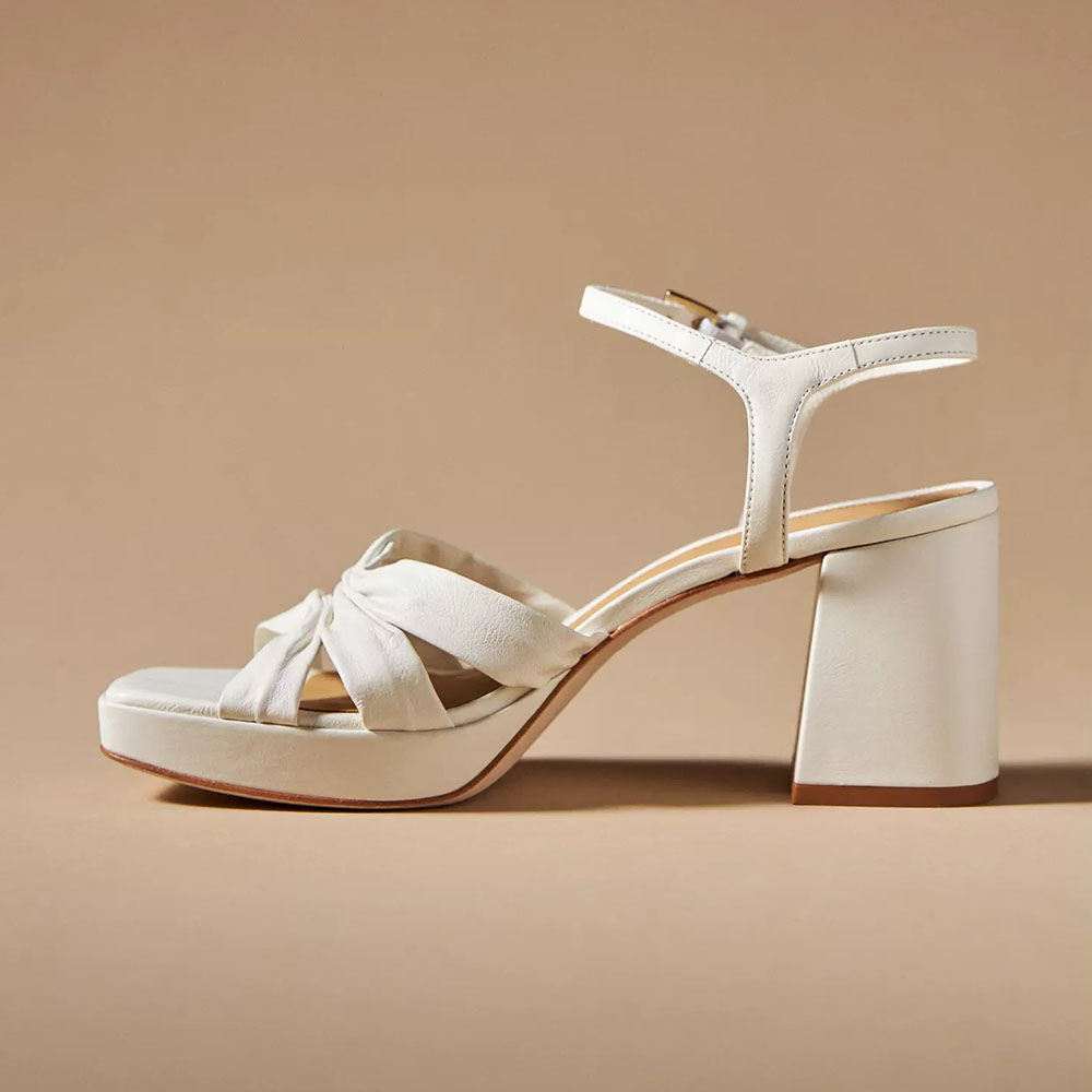White Square Toe Chunky Heel Wedding Ankle Strap Platform Sandals Nicepairs