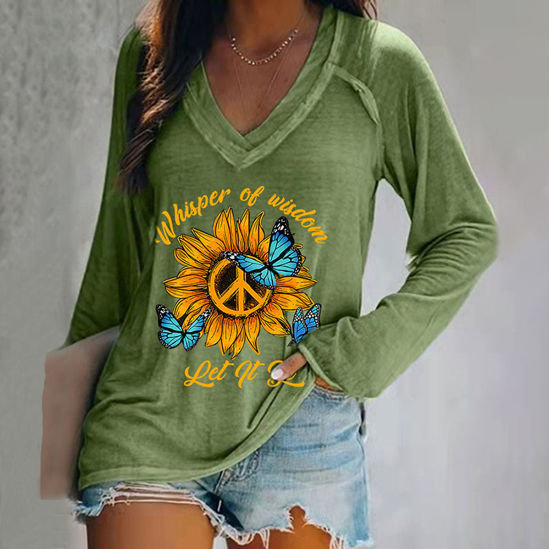 Whisper Of Wisdom Let It Be Long Sleeve V Neck T-Shirt wearshes