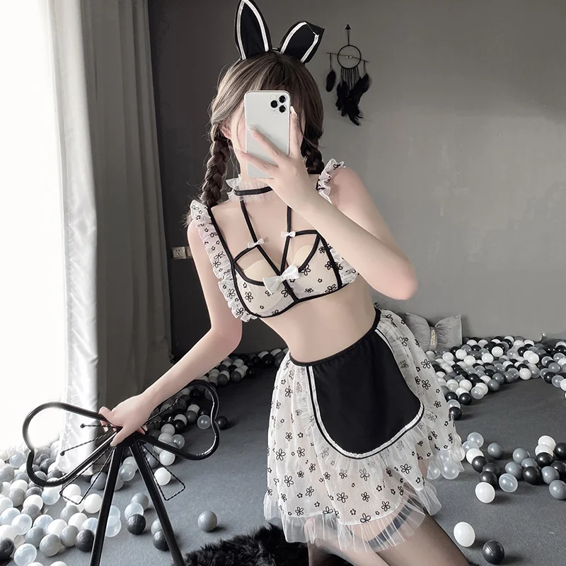 Mesh Backless Bunny Girl Sweet Maid Dress Lingerie Set PE102