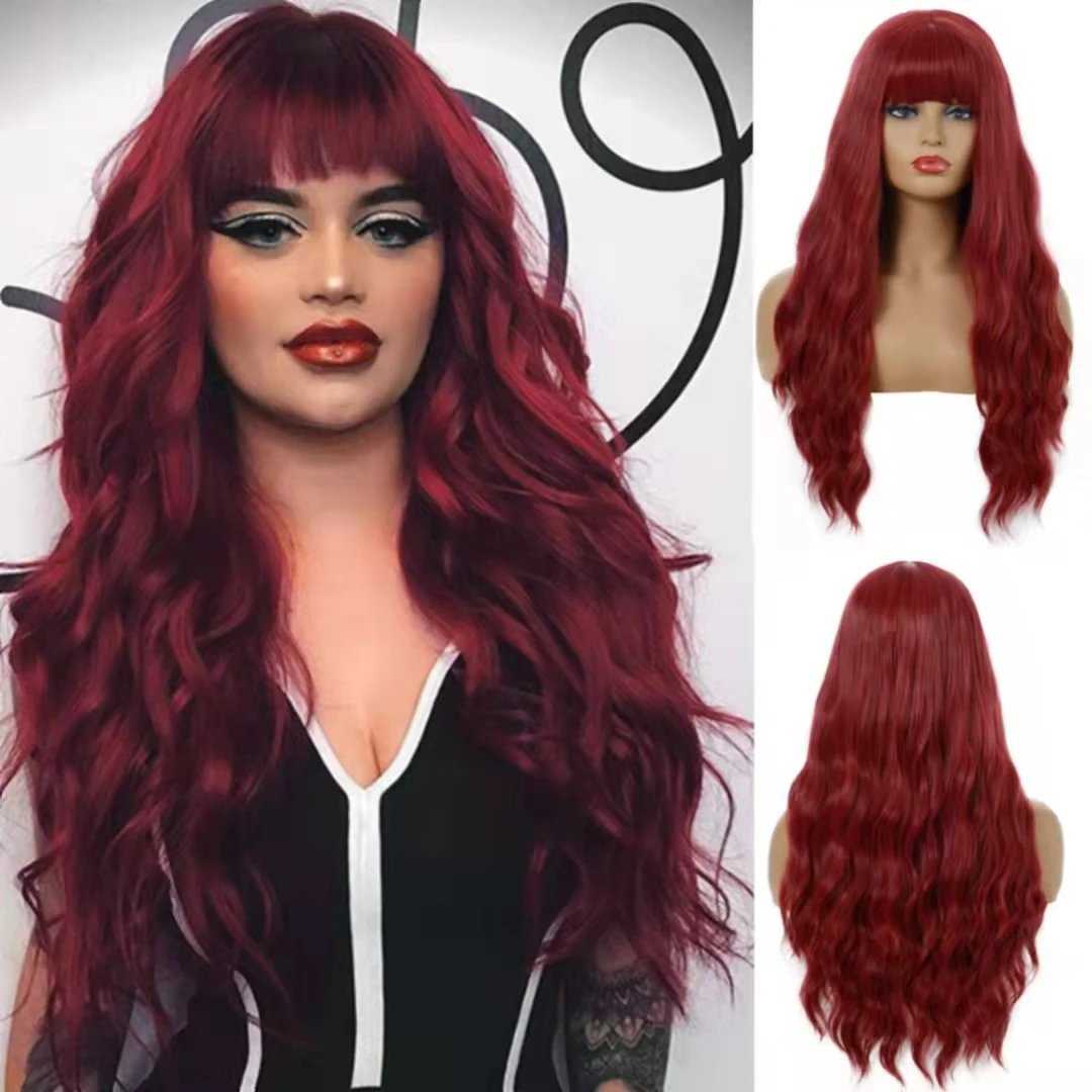 Wig Female Long Curly Hair with Bangs Chemical Fiber Headgear