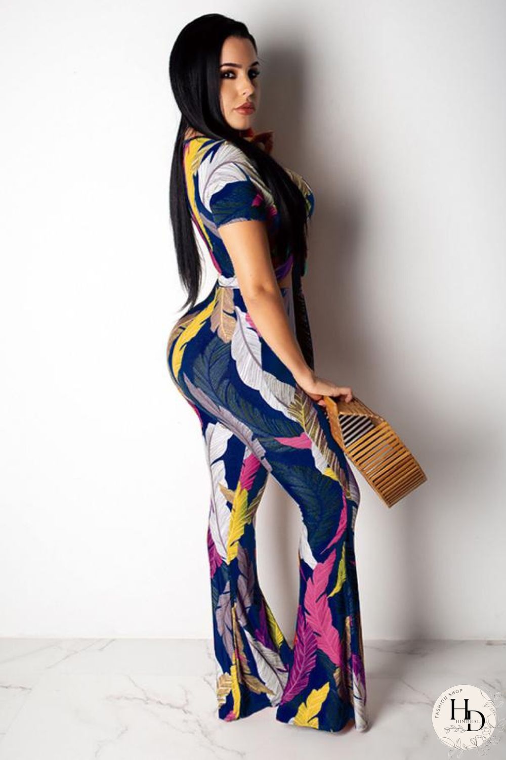 Yellow Polyester Fashion Sexy Patchwork Print Boot Cut Short Sleeve Two-piece Pants Set