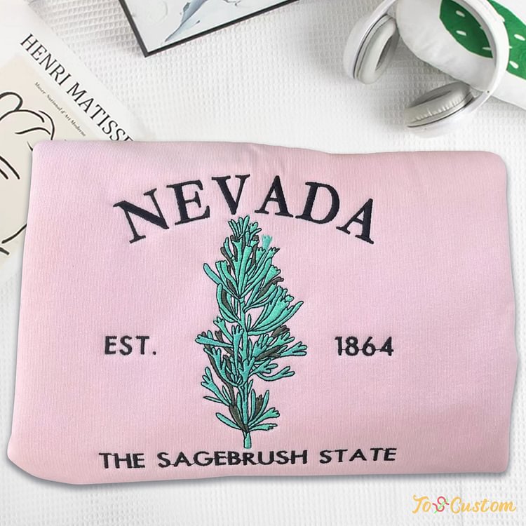TOSCUSTOM™ Personalized Embroidered Nevada State 1864 Sagebrush Floral Sweatshirt