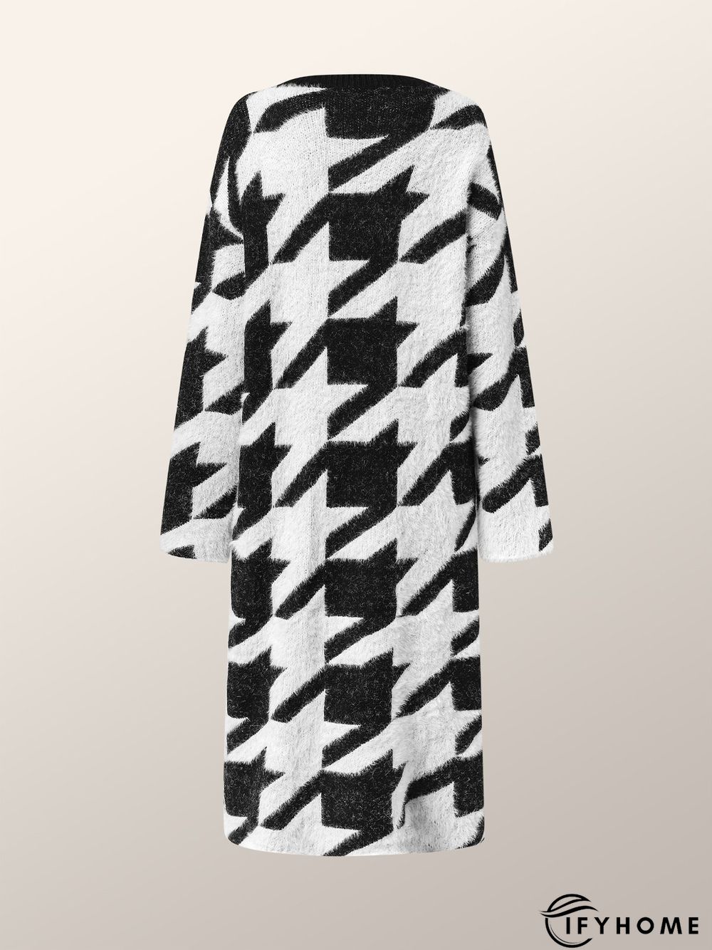 Loose Urban Houndstooth Long Sleeve Sweater Coat | IFYHOME
