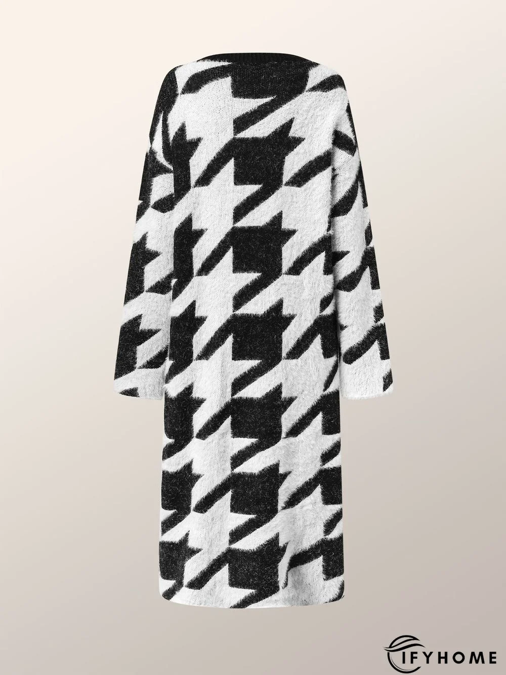 Loose Urban Houndstooth Long Sleeve Sweater Coat | IFYHOME