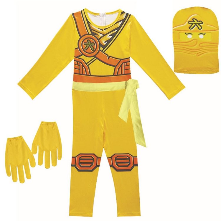 Mayoulove LEGO Ninjago Kai Smith Jay Walker Cole Cosplay Costume with Mask Boys Girls Bodysuit Halloween Fancy Jumpsuits-Mayoulove