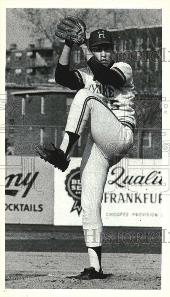 Press Photo Poster painting Holyoke Millers Baseball Player Rich Olsen Pitches - srs04015