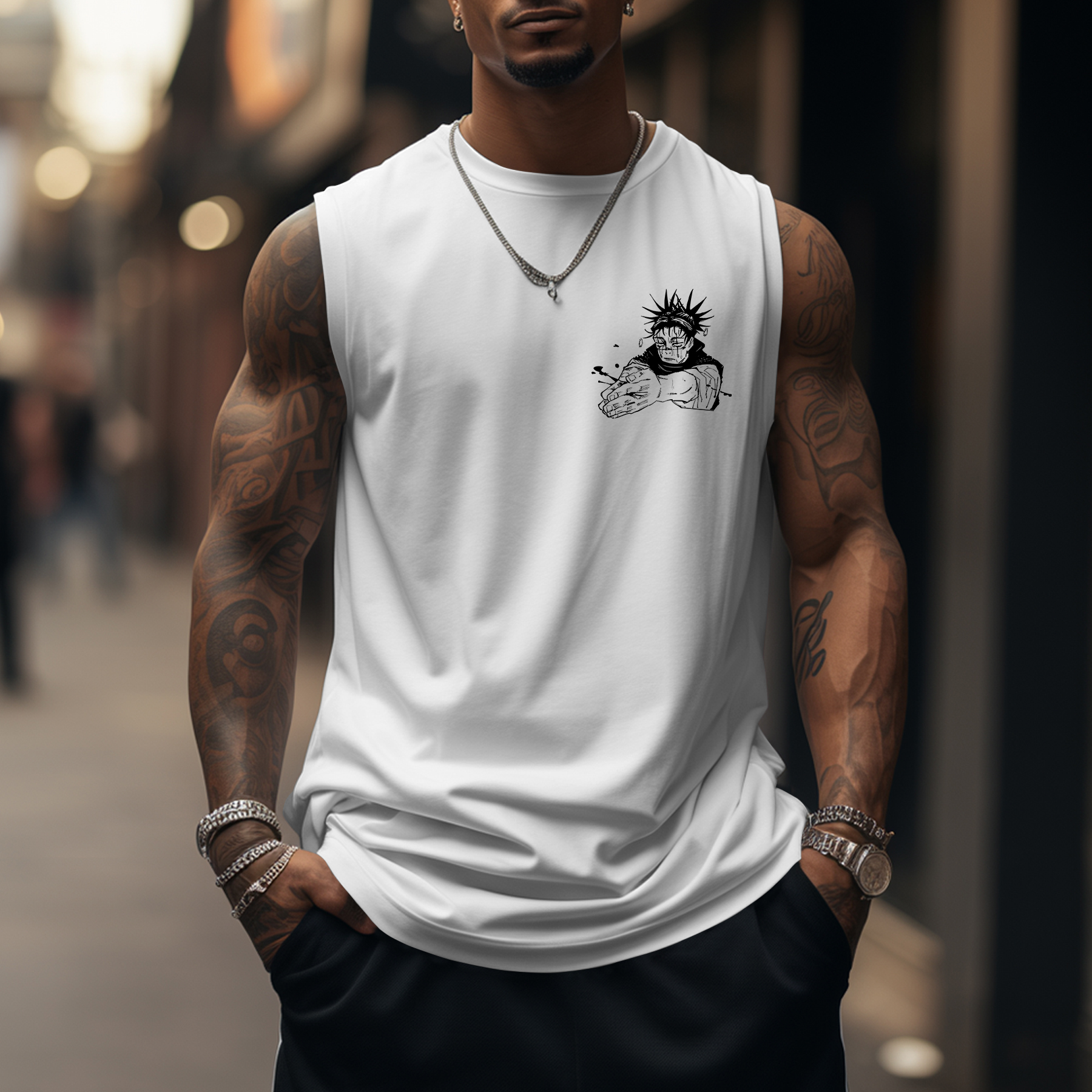 Oversized Anime Protagonist Brother Printed Sports Tank Top