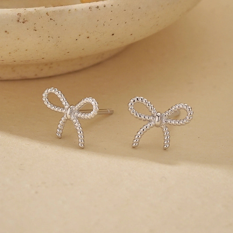 1 Pair 925 Sterling Silver 925 Sterling Silver Earrings Bow Knot Ear Studs