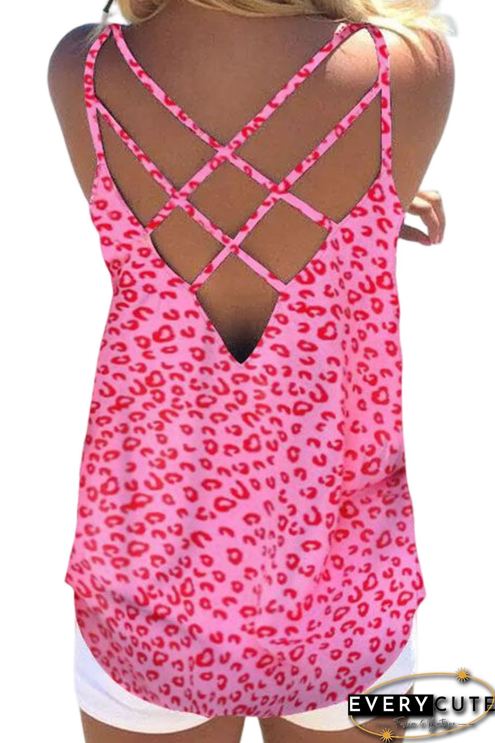 Leopard Strappy Back Detail Loose Tank Top