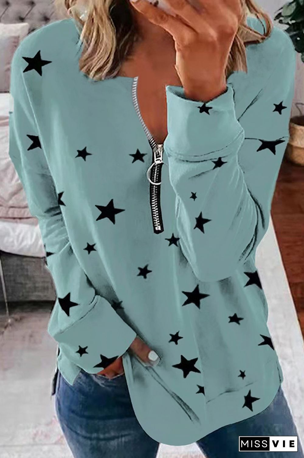 Casual The stars Split Joint Zipper Zipper Collar Tops(8 colors)