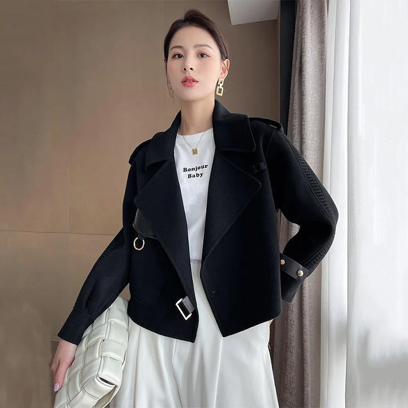 UForever21 2022 Autumn High End Short Sided Woolen Overcoat Women Fashion Loose Leisure Motorcycle Wool Jackct