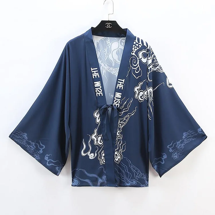Blue Time Raiders Dragon Kimono Bathrobe SP179986