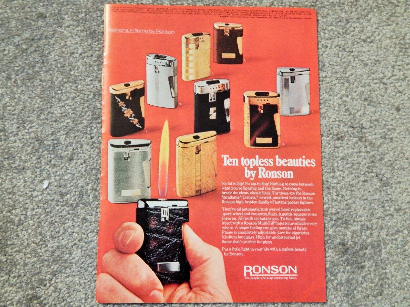 RONSON BUTANE LIGHTERS ORIG. VTG 1960S Photo Poster painting AD, RARE COLLECTIBLE,