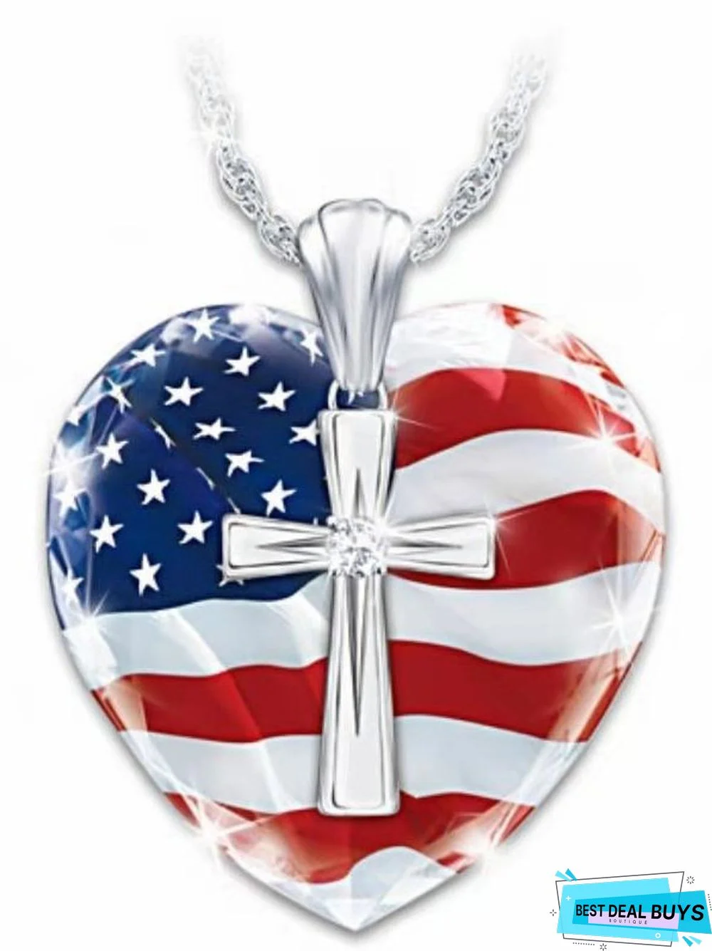 Alloy American Flag Personalized Necklace