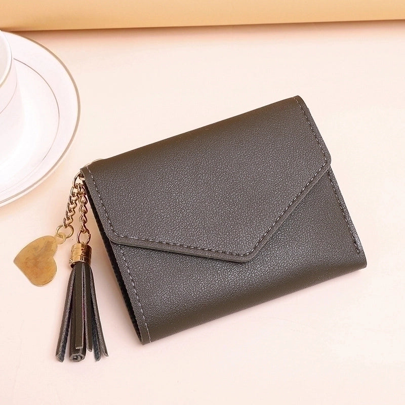 Wallet Ladies New Short Tassel Pendant Litchi Pattern Wallet Card Holder Cute Coin Purse In Stock