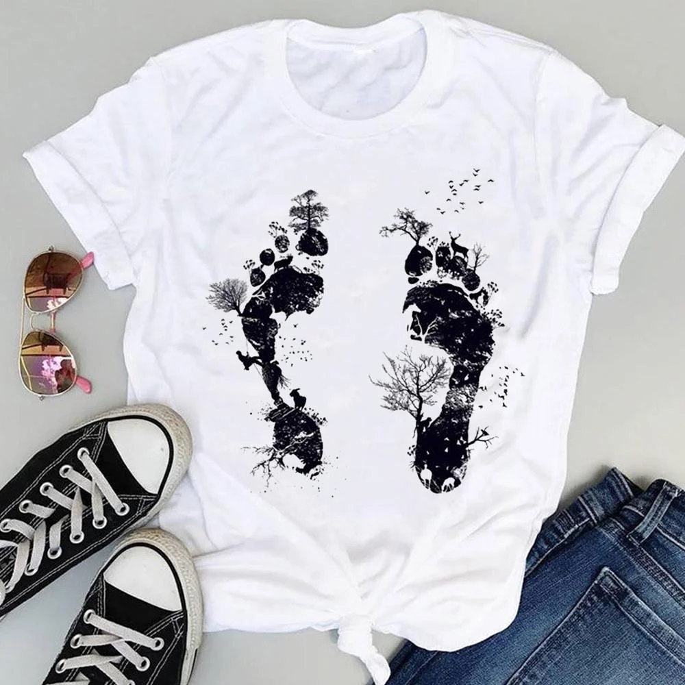 Women Cartoon Watercolor Paw Pet Dog Cute Fashion Print Graphic Summer Short Sleeve Female Clothes Tops Tees Tshirt T-Shirt