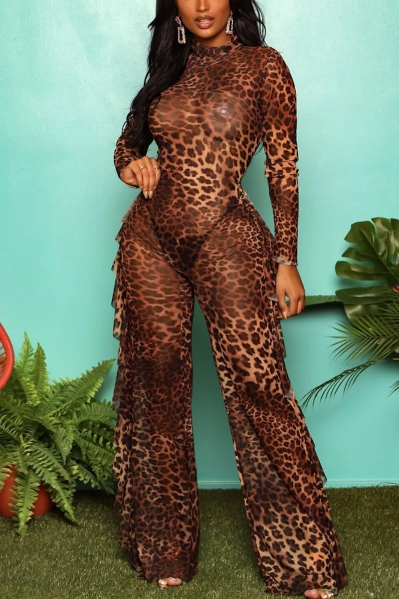 Sexy Mesh Print Jumpsuits