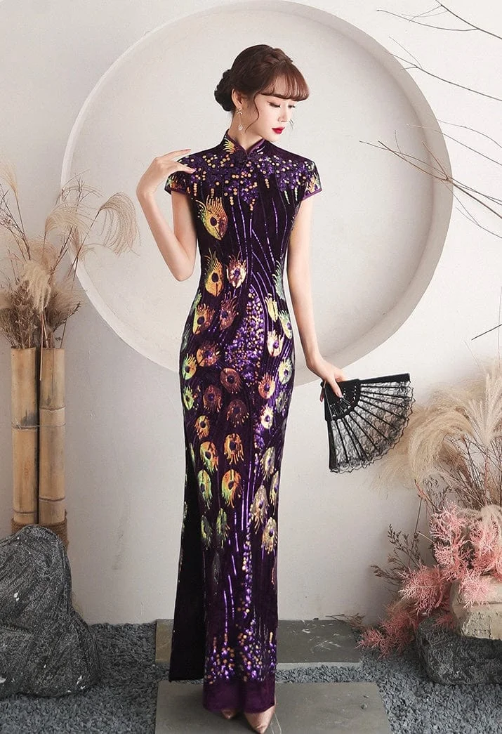 Sequins oriental prom dress, Sequins Chinese evening Qipao