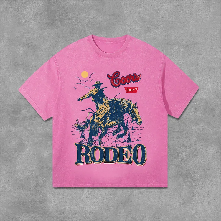 Coors Banquet Rodeo Classic Graphics Print Casual Acid Washed T-Shirt SOPULA