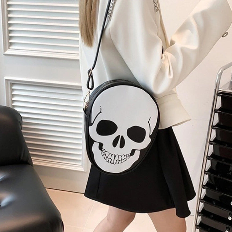 Halloween Women’s Small Pu Leather Ghost Punk Round Zipper Crossbody Bag