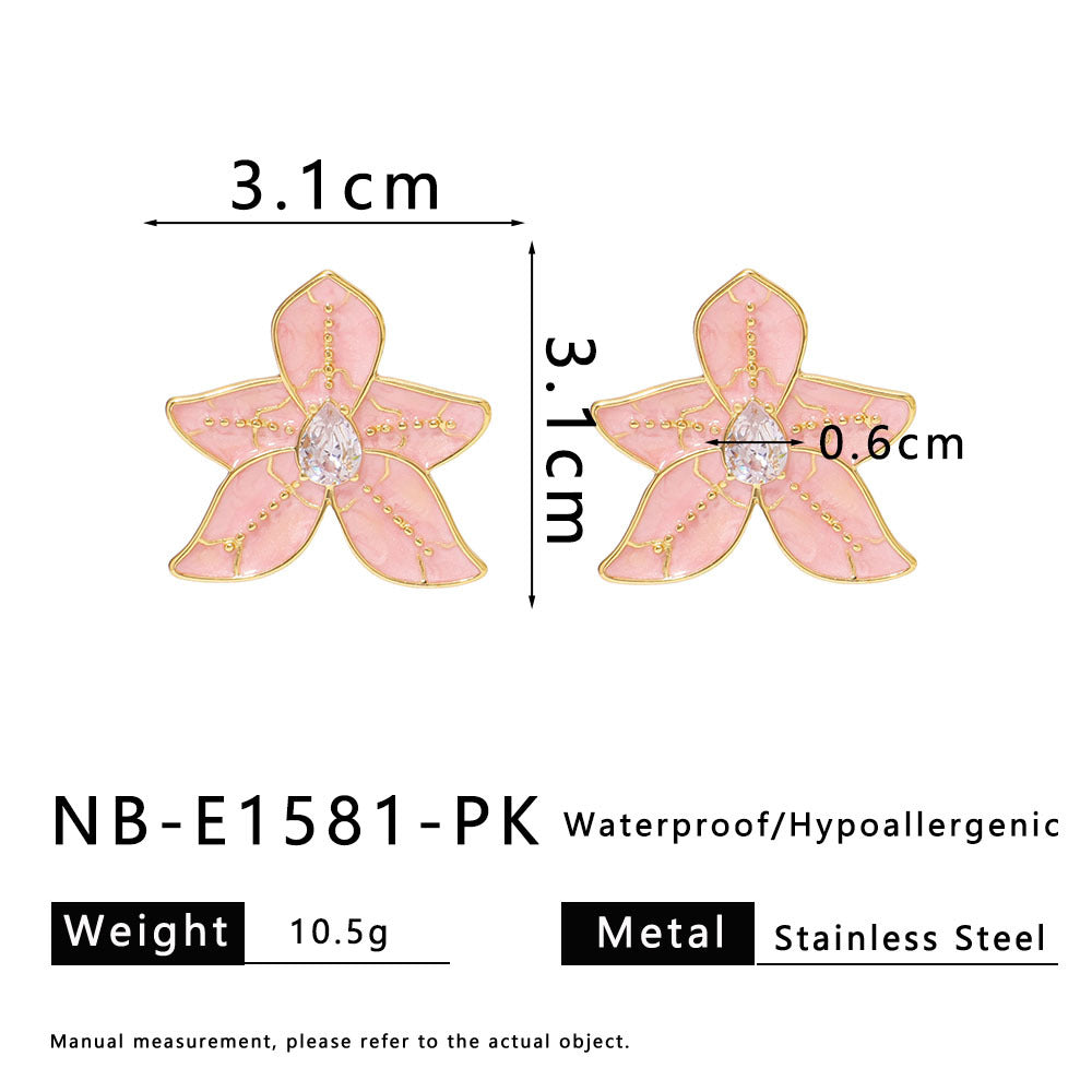 Ins Five Petals Flower Color Drip Glue Stainless Steel Earrings Earrings Female Diamond Earrings