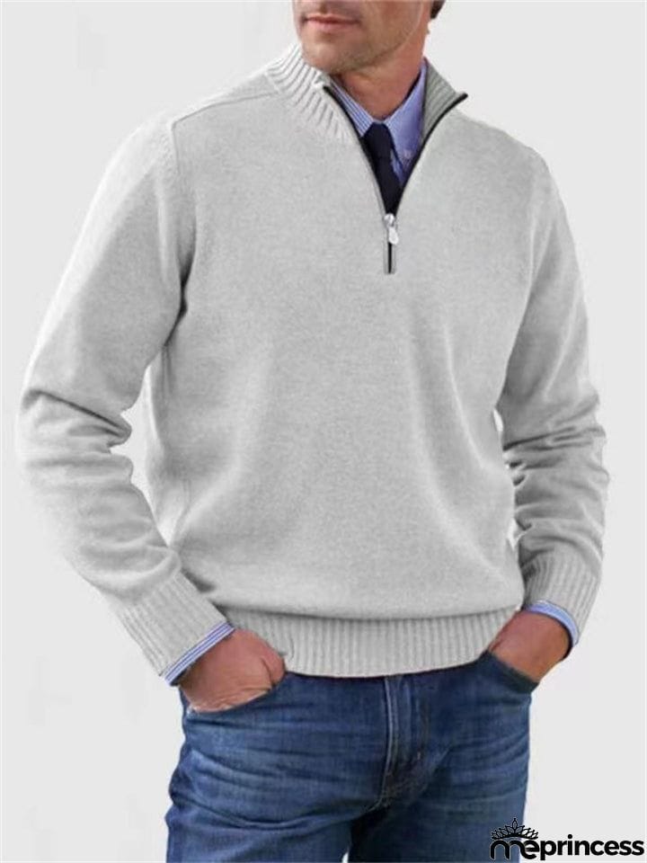 Men's Fall V Neck Half Zip Warm Knit Sweater