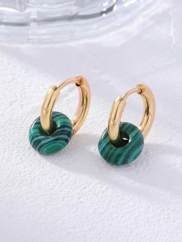 2 Pieces Retro Minimalist Round Plating 304 Stainless Steel Natural Stone Gold Plated Earrings