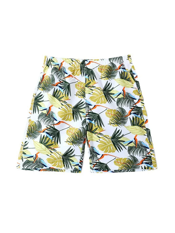 Hawaii Style Leaves Print On Men's Swim Trunks