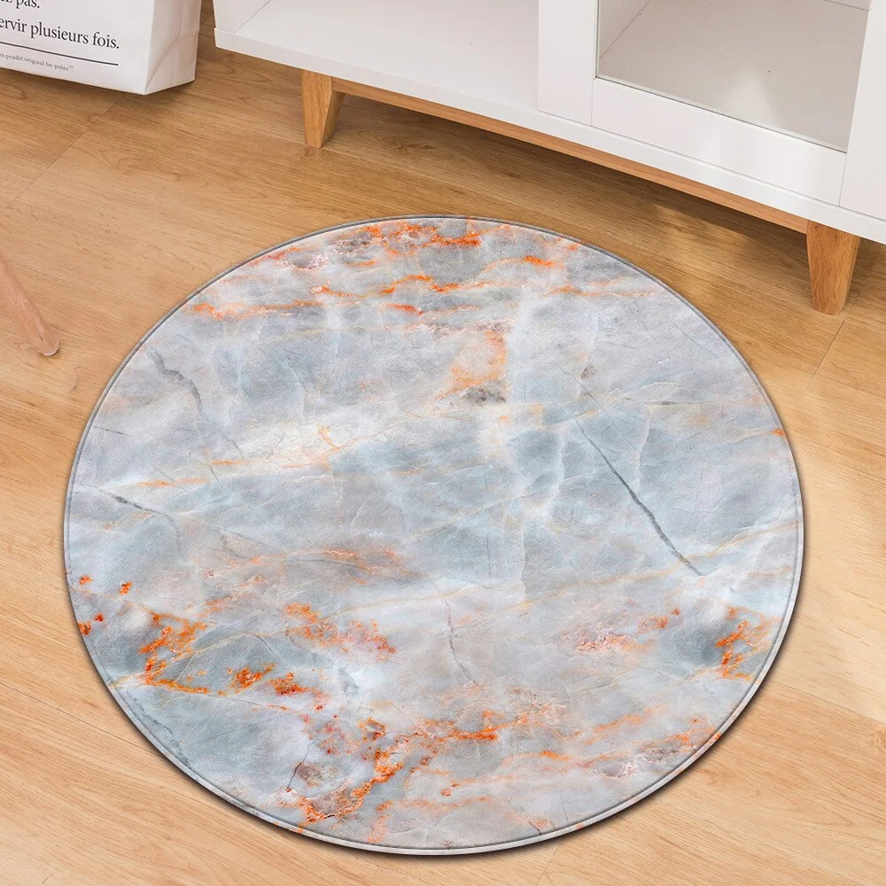 Marble Round Carpet Kids Room Bedroom Rug  Living Room 3d floral Print Computer Chair cushion Decorative Floor Bedside Mat