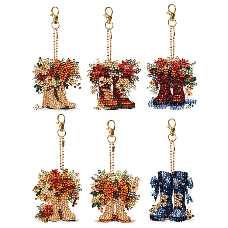 6 PCS Flower Boots Double Sided Diamond Painting Keychain for Beginners Adults