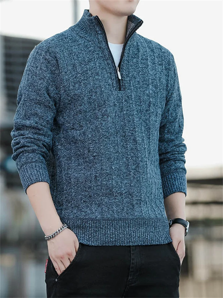 Zipper Half Turtleneck Sweater Men's Fall and Winter Trend of Versatile Thickening Bottoming Knitted Shirt Men Warm Men's Clothing