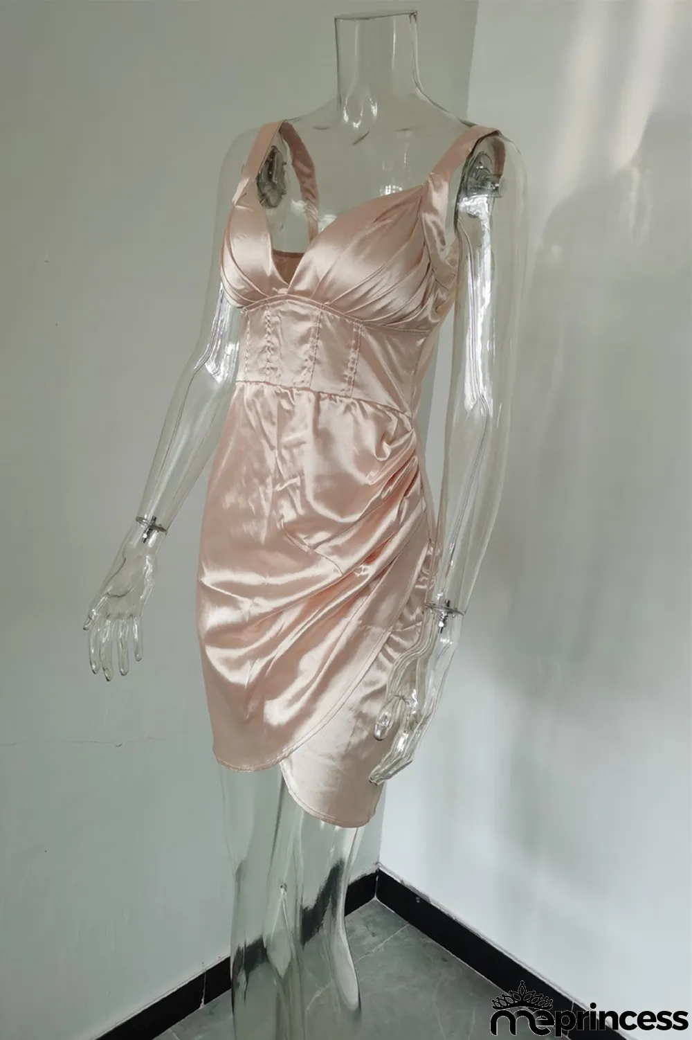 Champagne Fashion Sexy Solid Patchwork Backless V Neck Sling Dress