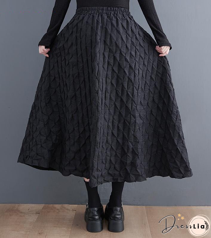 Loose Patchwork Vintage Elastic Waist A-line Skirt