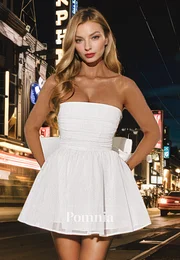 A-Line Strapless Scoop Empire-Waist Sleeveless Satin Short Homecoming Dress A-Line Strapless Scoop Empire-Waist Sleeveless Satin Short Homecoming Dress