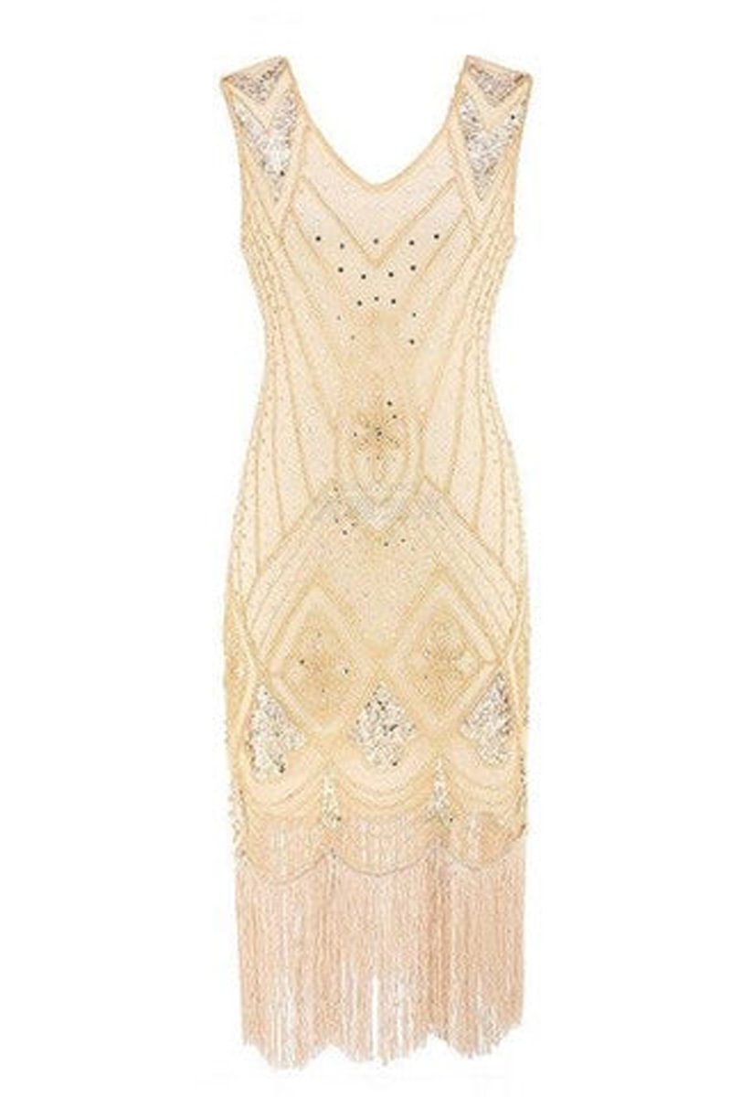 1920s Retro Sleeveless Blinking Beads And Sequin Fringe Evening Dress