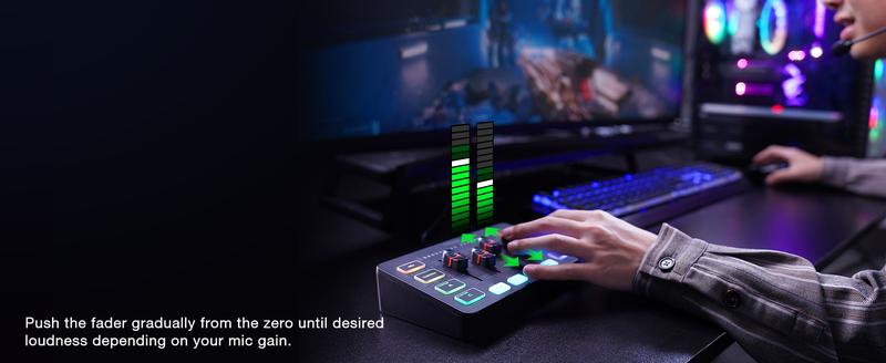 Product Introduction of FIFINE Gaming Audio Mixer with XLR Cable Bundle. Streaming RGB PC Mixer with Microphone Cable. XLR Interface. Volume Faders. Mute Button. Computer Mic for Recording/Podcast/Vocal/Game Voice 2