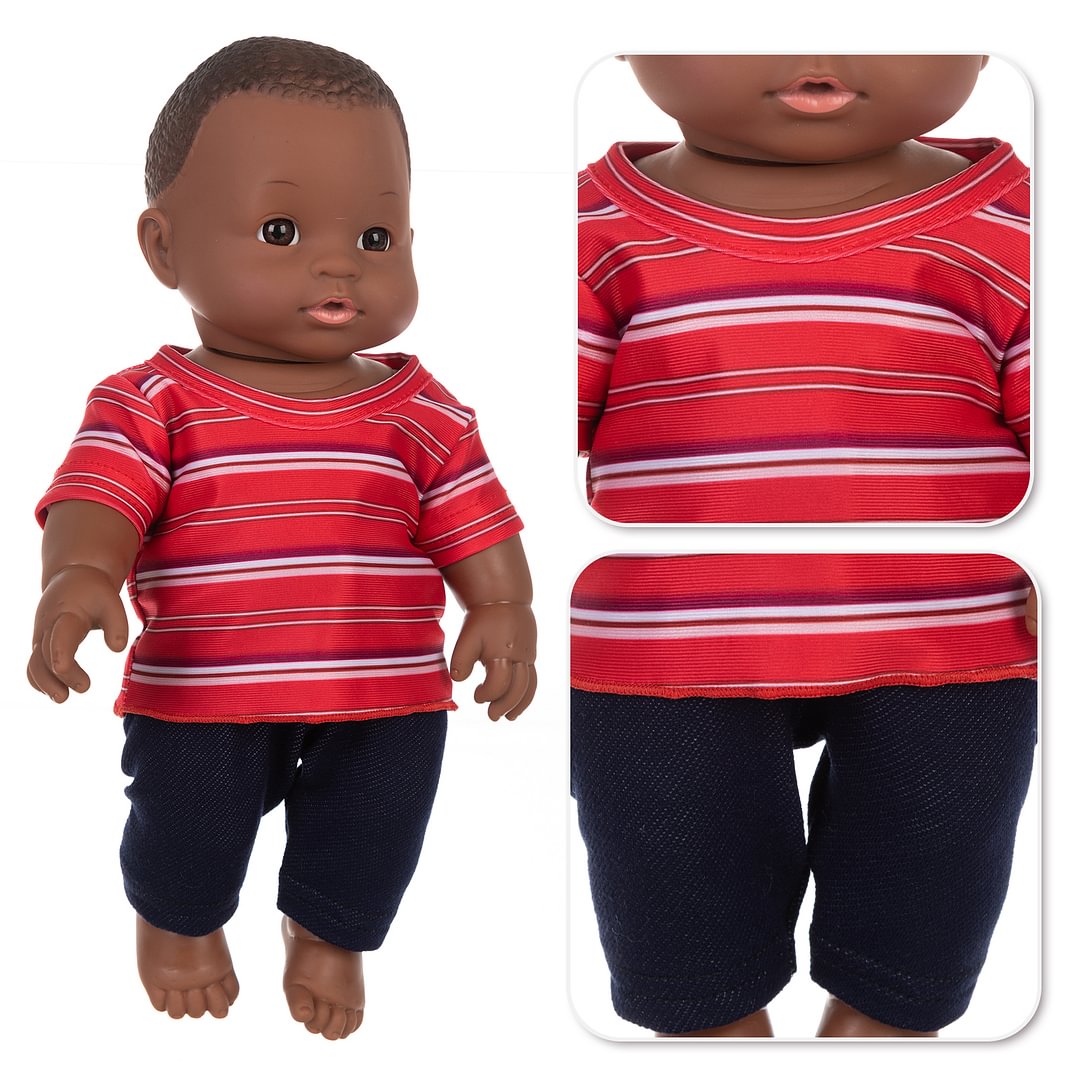 12inch African American Boy Doll with Red Casual sport Tees 30CM Vinyl
