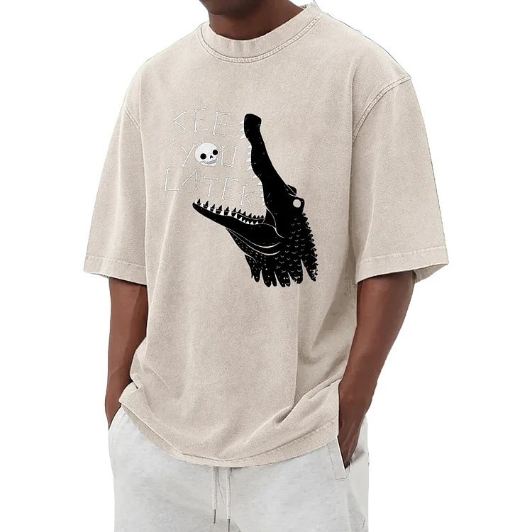 Goodbye, alligator! Funny graphic washed T-shirt 010