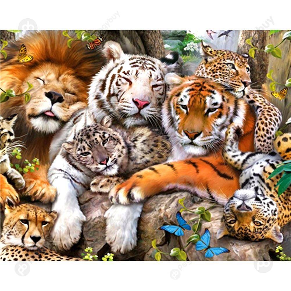 

40*30CM - Special Shaped Diamond Painting-Tiger Lion Animals, 501 Original