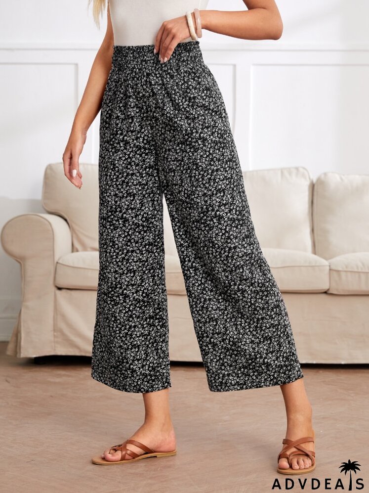 Ditsy Floral Print Wide Leg Pants