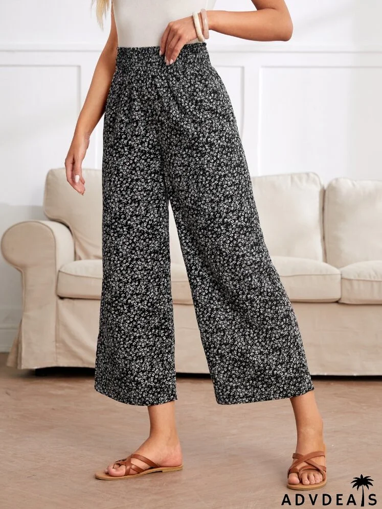 Ditsy Floral Print Wide Leg Pants