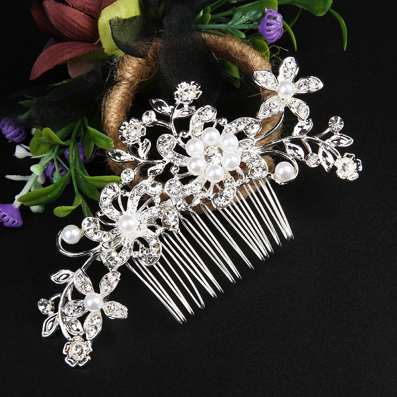 Alloy White Rhinestone Hair Comb Clip International Station Hot Pearl Flower Bridal Headdress Hair Accessories Bridal Accessories