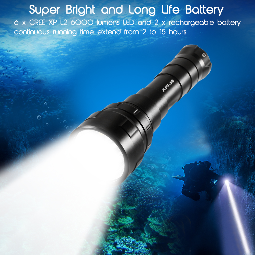 APLOS AP60 6000lm Diving Flashlight 6 XP-L2 6000 Lumen Scuba Dive