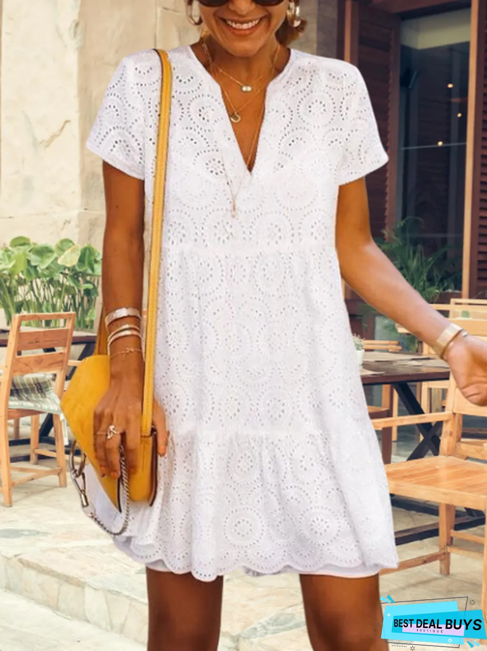 Boho Lace Notched Loose Dresses