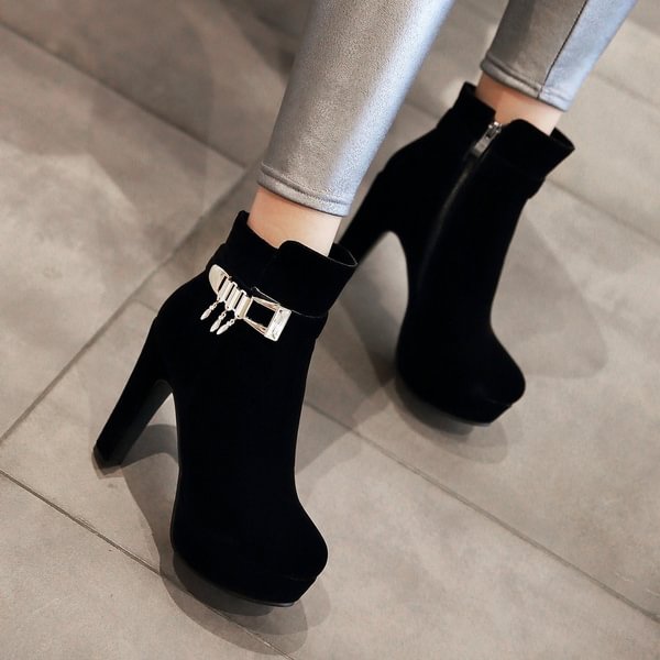Large Size Women Ankle Boots Heels Autumn Winter Botas High Heel Shoes Platform Suede Woman Boots Female Shoes - Life is Beautiful for You - SheChoic