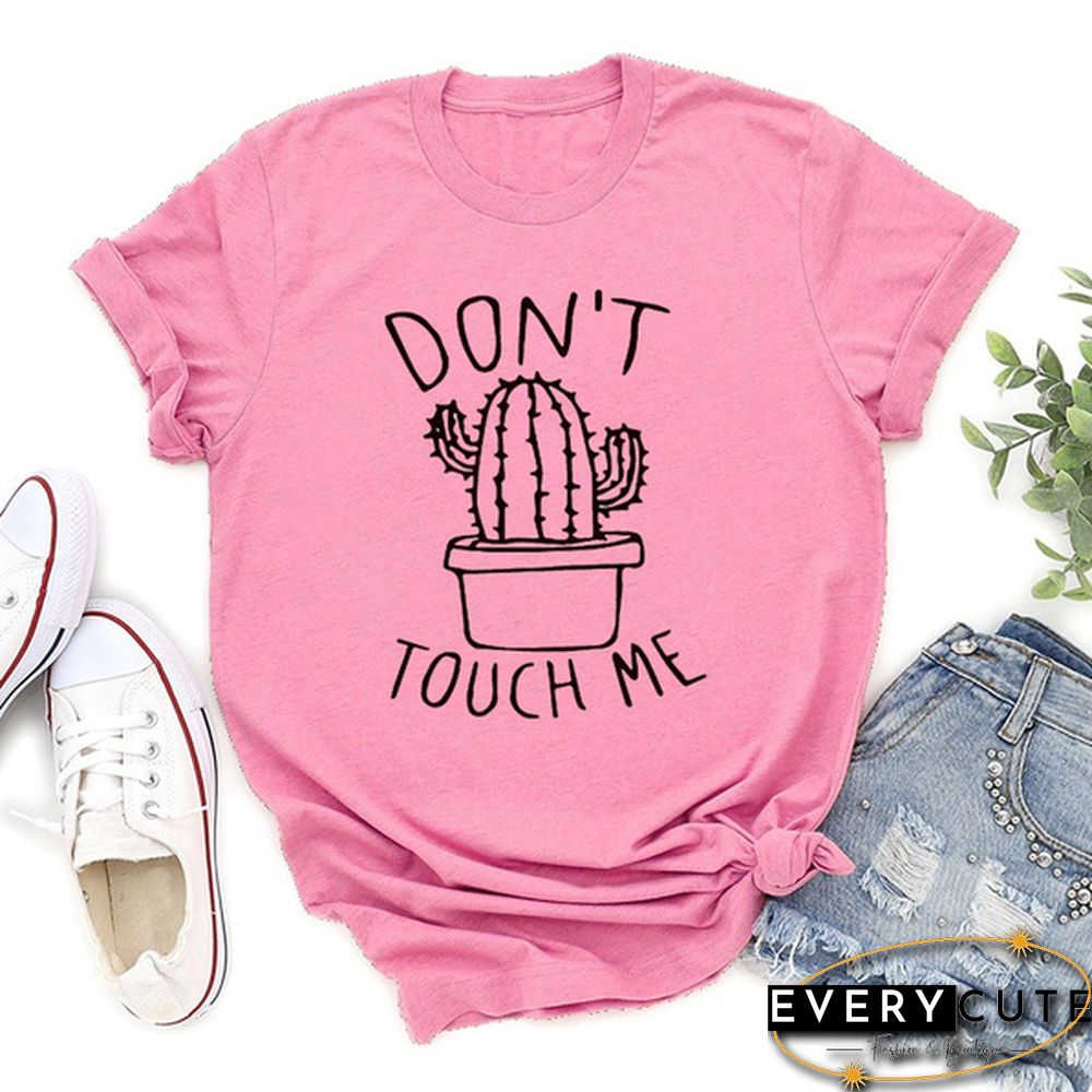 Cute Cactus Don't Touch Me Printed T-Shirts For Women Short Sleeve Funny Round Neck Tee Shirt Casual Summer Tops